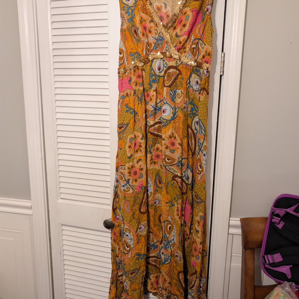 Mlle Gabrielle Gold Sequin Trimmed Yellow Floral Top